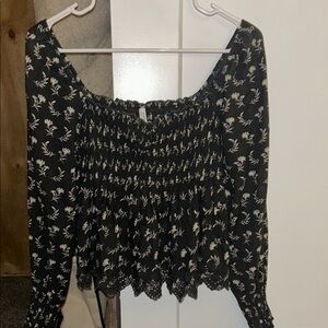 American Eagle Long Sleeve Smocked Babydoll Blouse